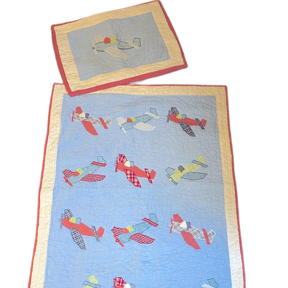 Pottery Barn Kids airplane crib quilt and standard sham